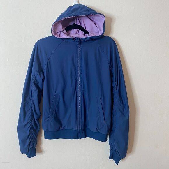 Lite Weight Blue & Lilac Reversible Zip Hoodie Windbreaker Jacket Ruche Sleeves - Picture 2 of 9